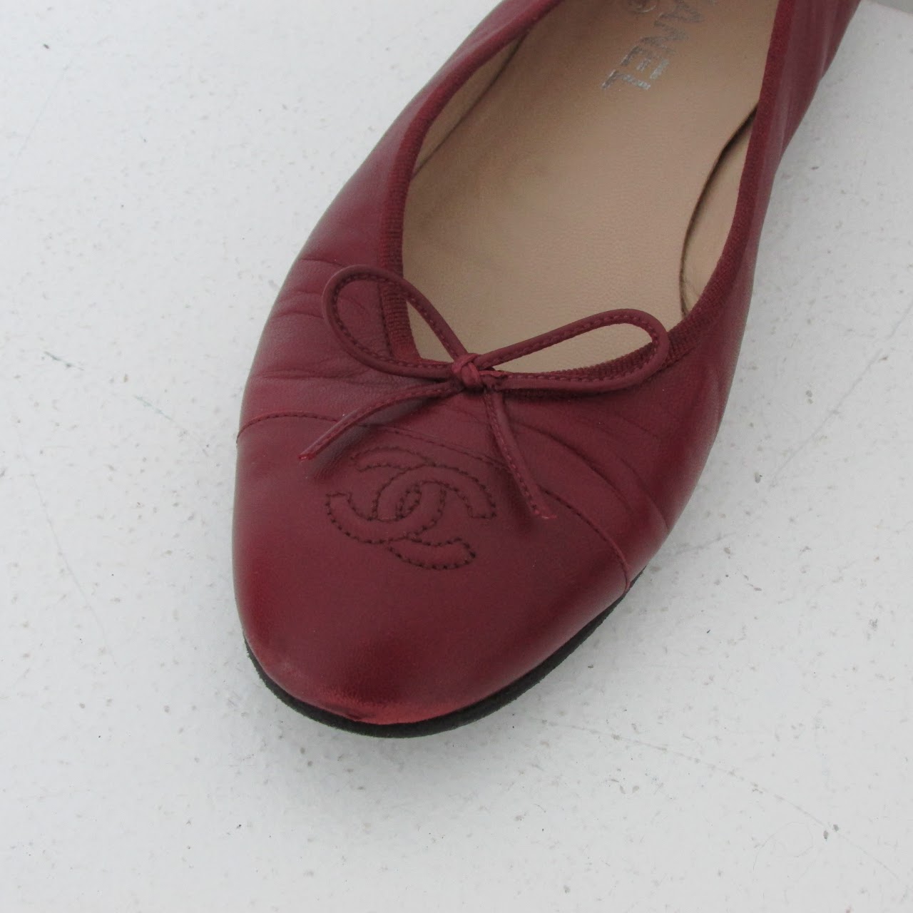 Chanel Deep Red Cap Toe Ballet Flats