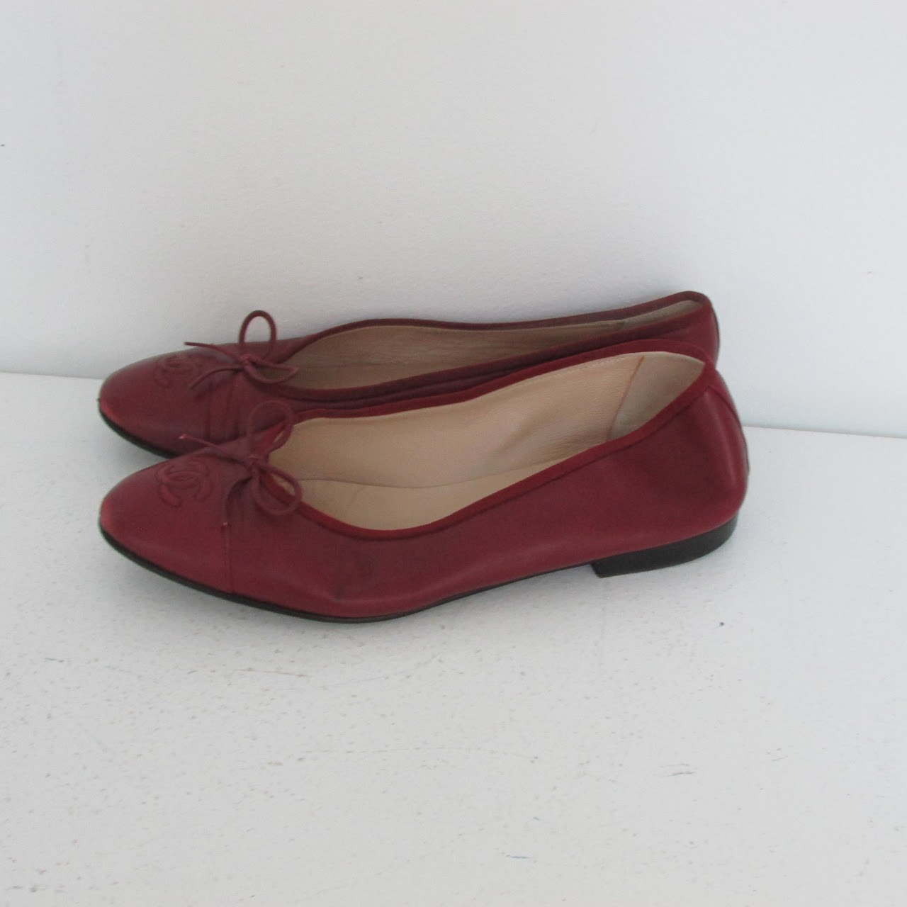 Chanel Deep Red Cap Toe Ballet Flats