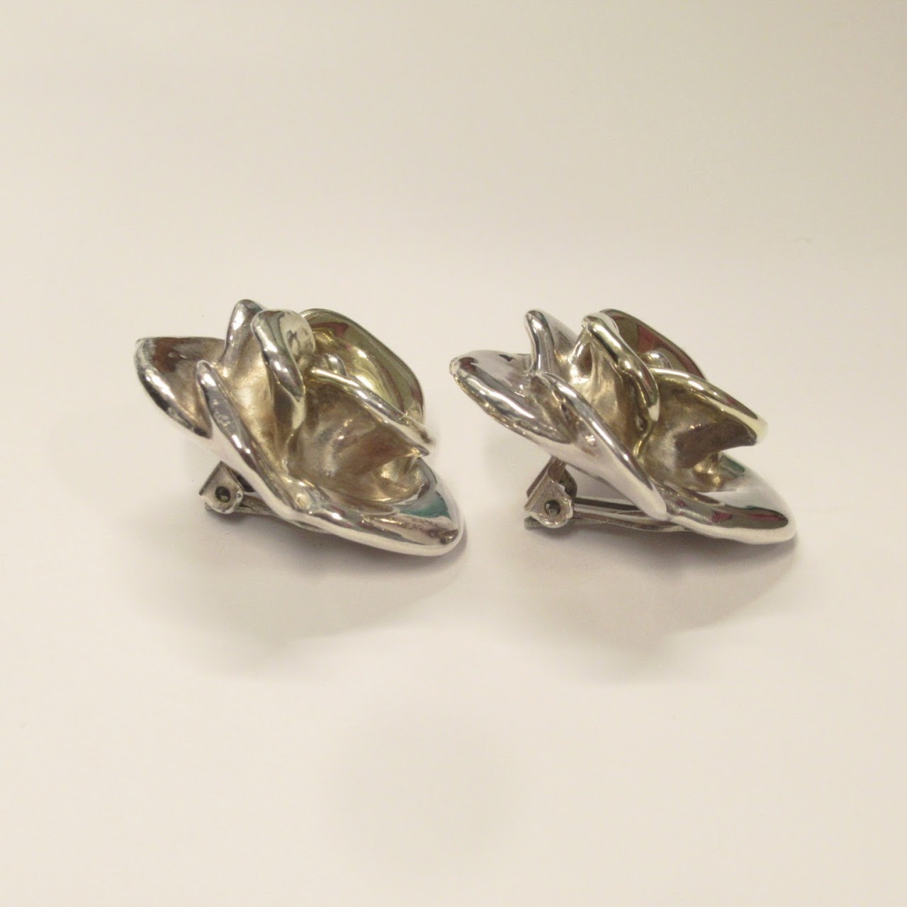 Sterling Silver Rose Clip Earrings