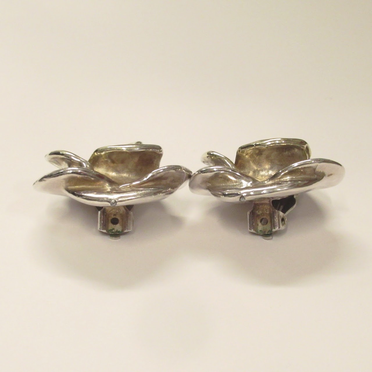 Sterling Silver Rose Clip Earrings