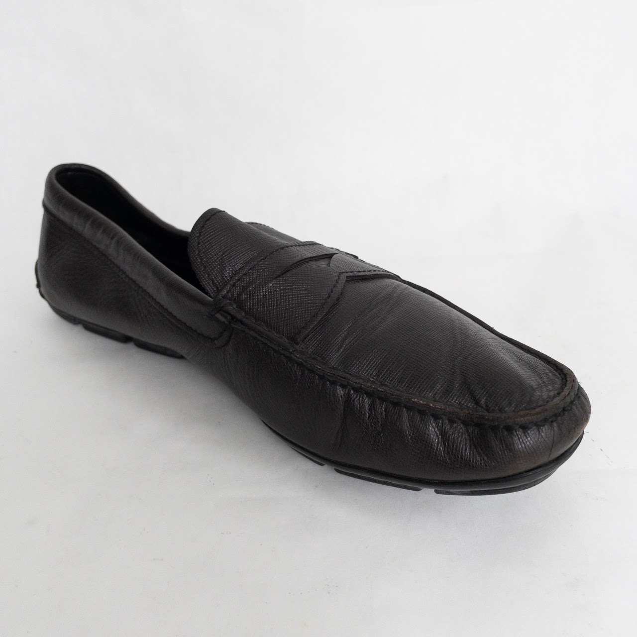 Prada Brown Saffiano Leather Loafers