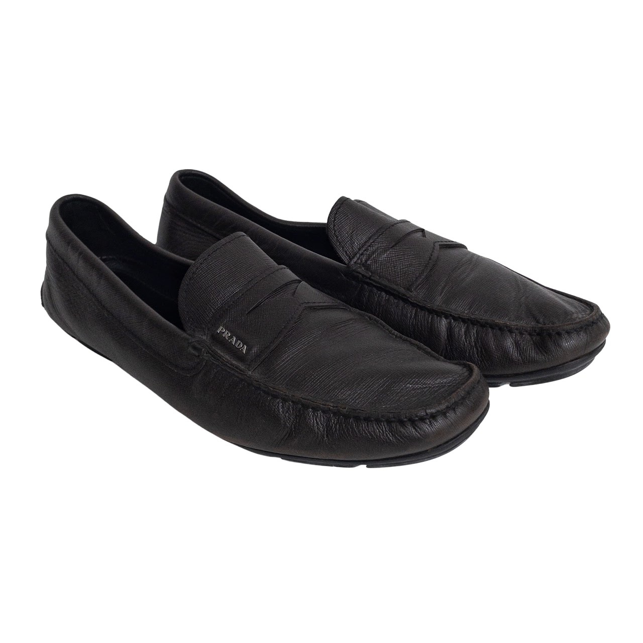 Prada Brown Saffiano Leather Loafers