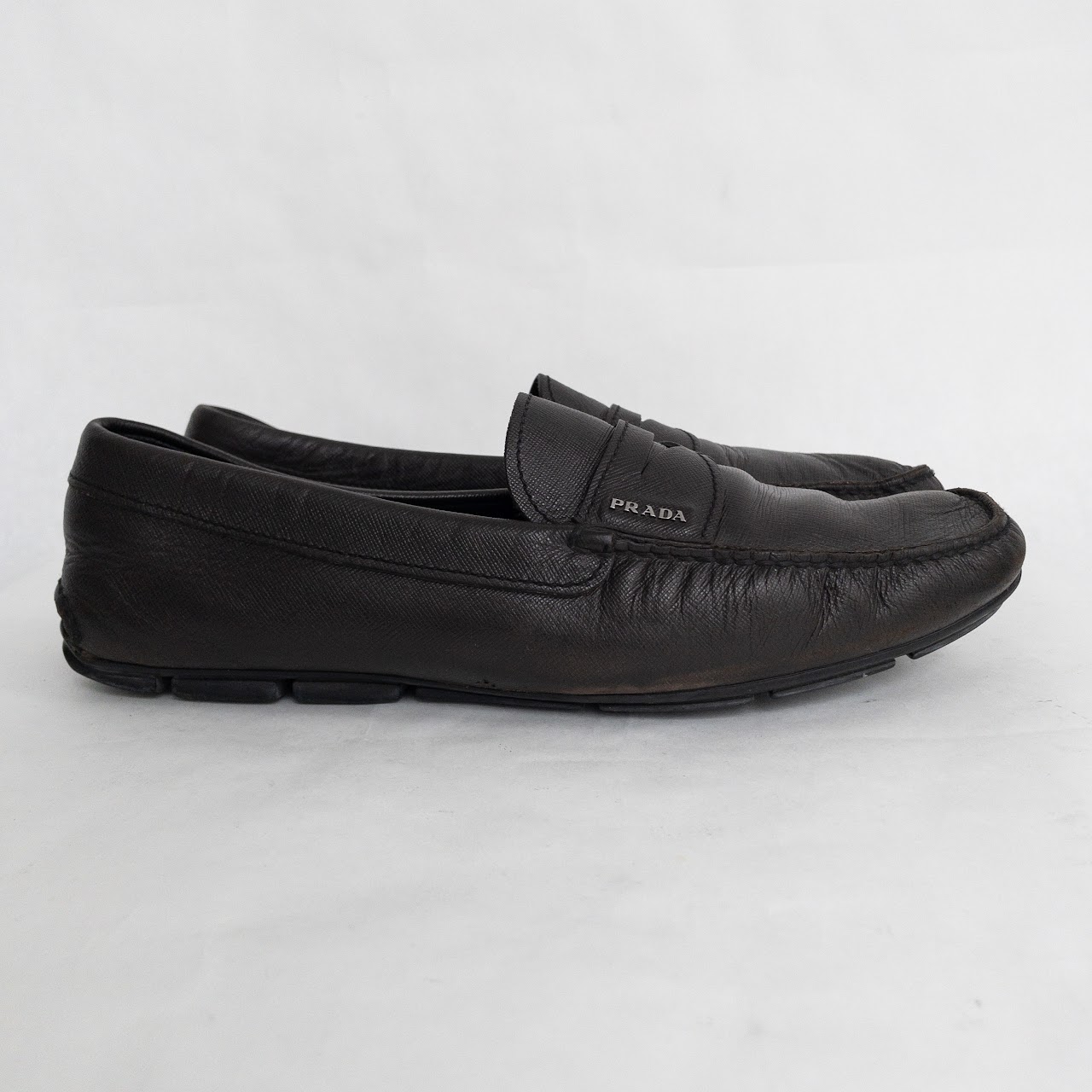 Prada Brown Saffiano Leather Loafers