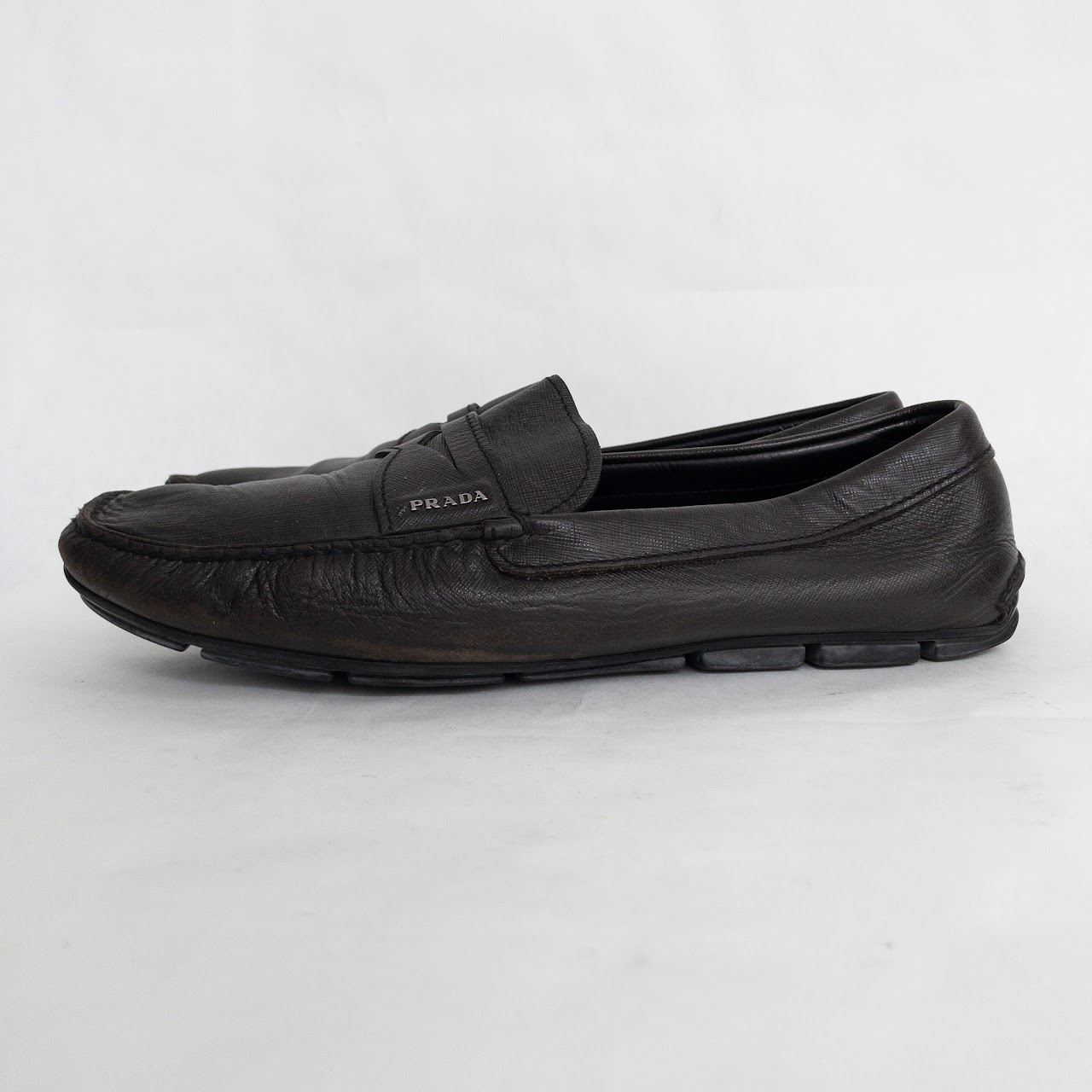 Prada Brown Saffiano Leather Loafers