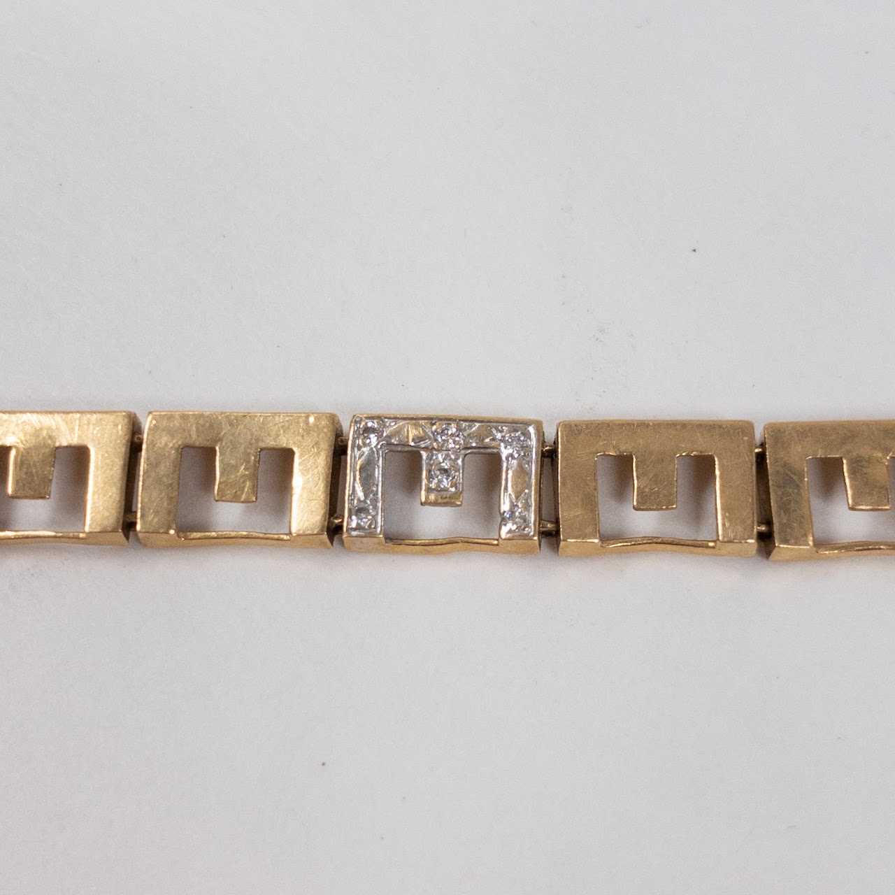 14K Gold Box Chain Bracelet With Diamond Accents *Needs Repair*