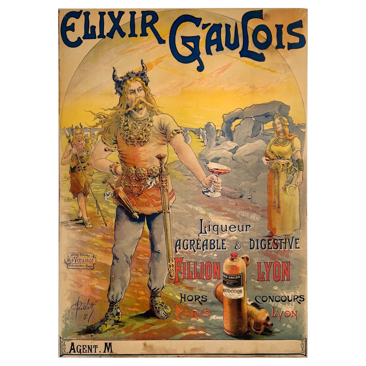 Georges Blott 'Elixir Gaulois' 19th C. Original Advertising Lithograph Poster