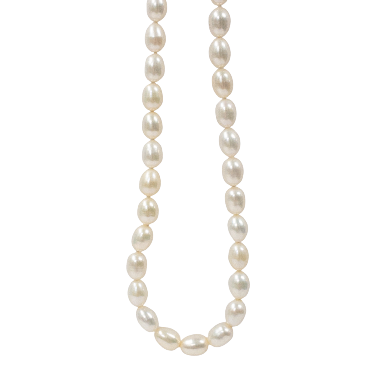 Sterling Silver & Oval Pearl Necklace With Highly Decorative Closure