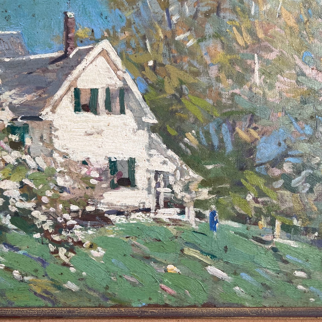 Impressionist Landscape with House Vintage Oil Painting