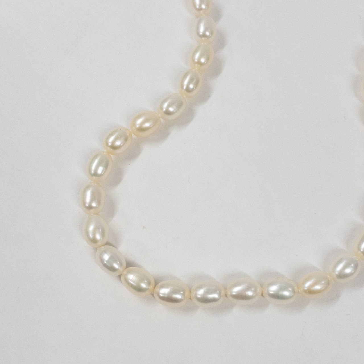 Sterling Silver & Oval Pearl Necklace With Highly Decorative Closure