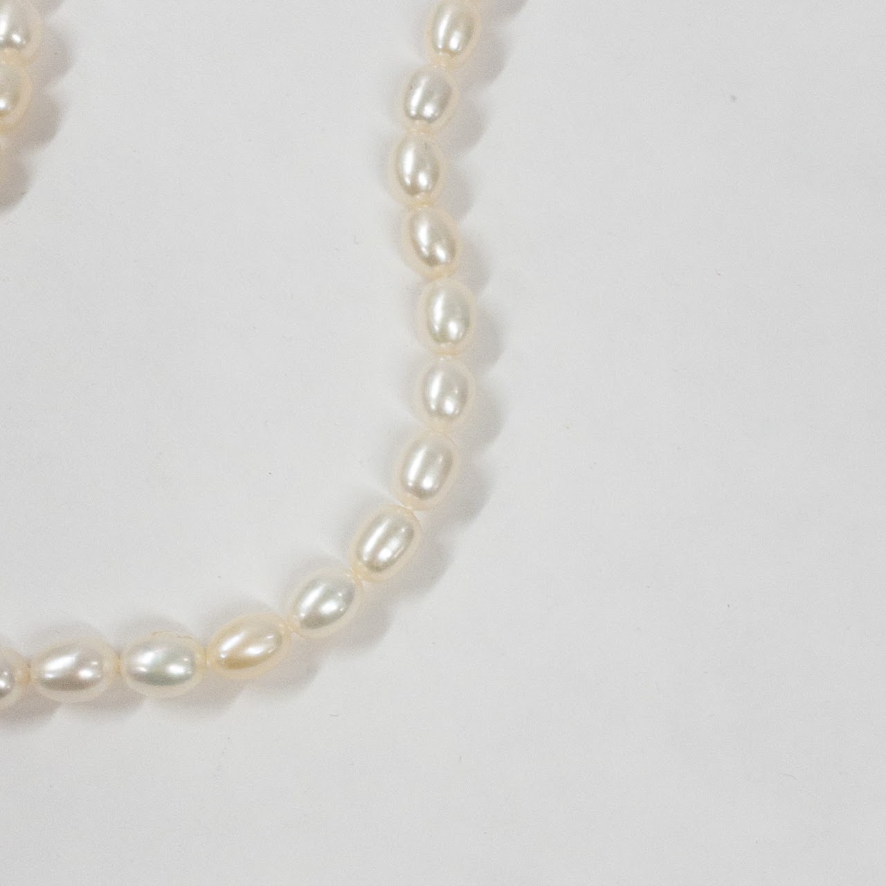 Sterling Silver & Oval Pearl Necklace With Highly Decorative Closure