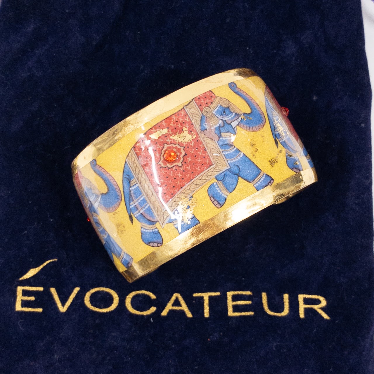 Evocateur Elephant & Gold Leaf Open Cuff Bracelet