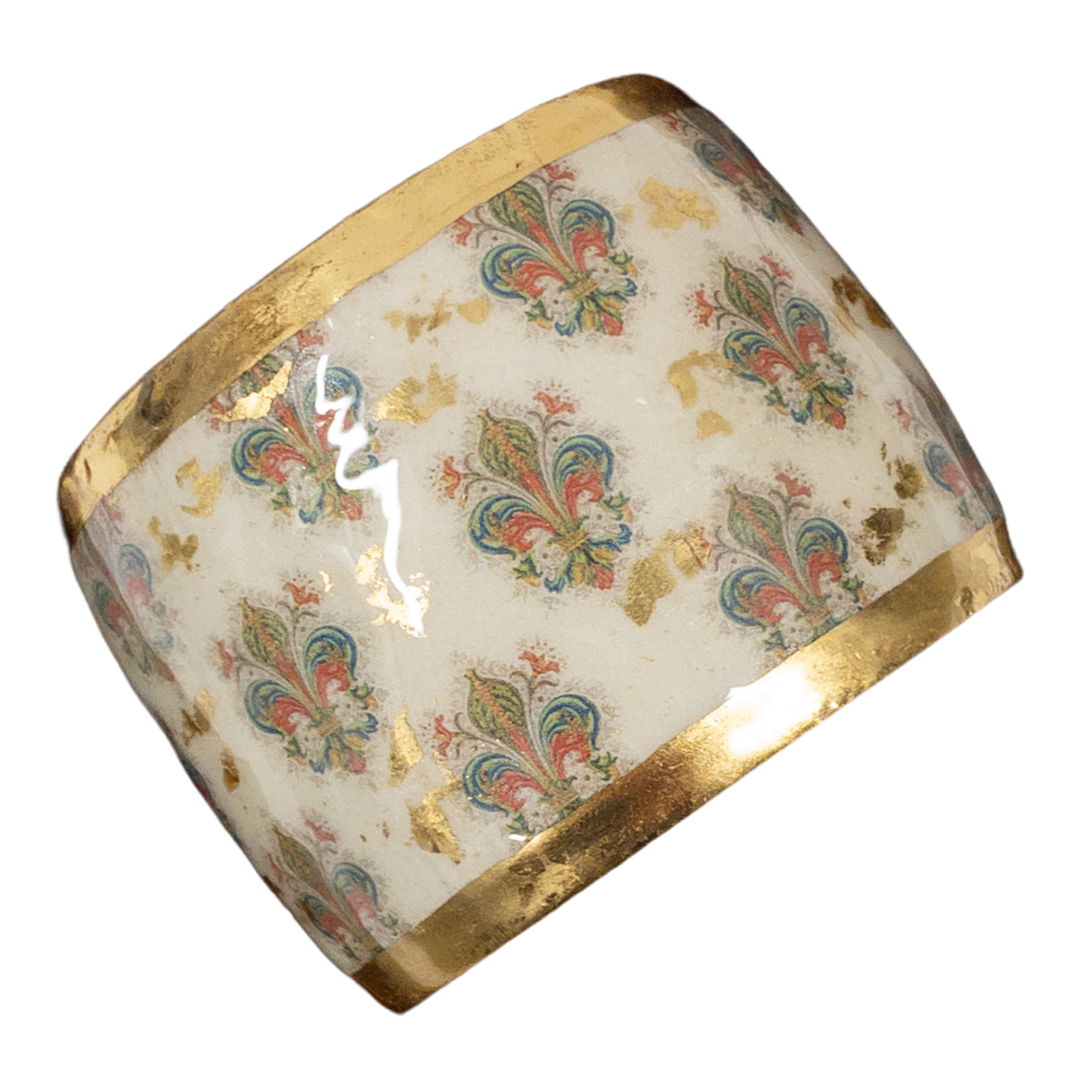 Evocateur Fleur-De-Lis Gold Leaf Open Cuff Bracelet
