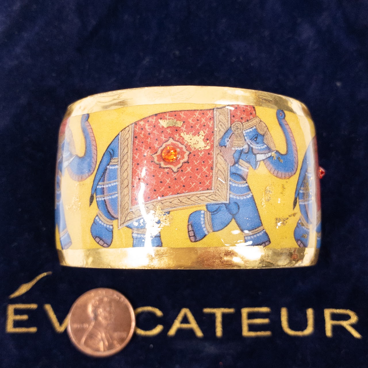 Evocateur Elephant & Gold Leaf Open Cuff Bracelet