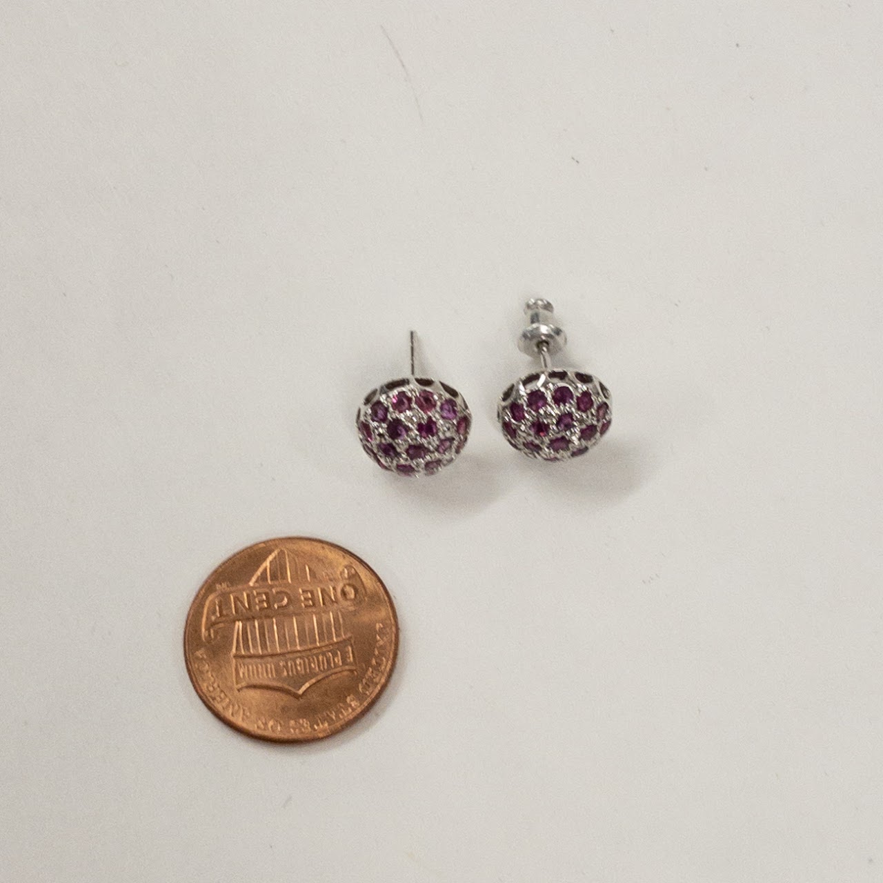 14K White Gold & Ruby Dome Earrings