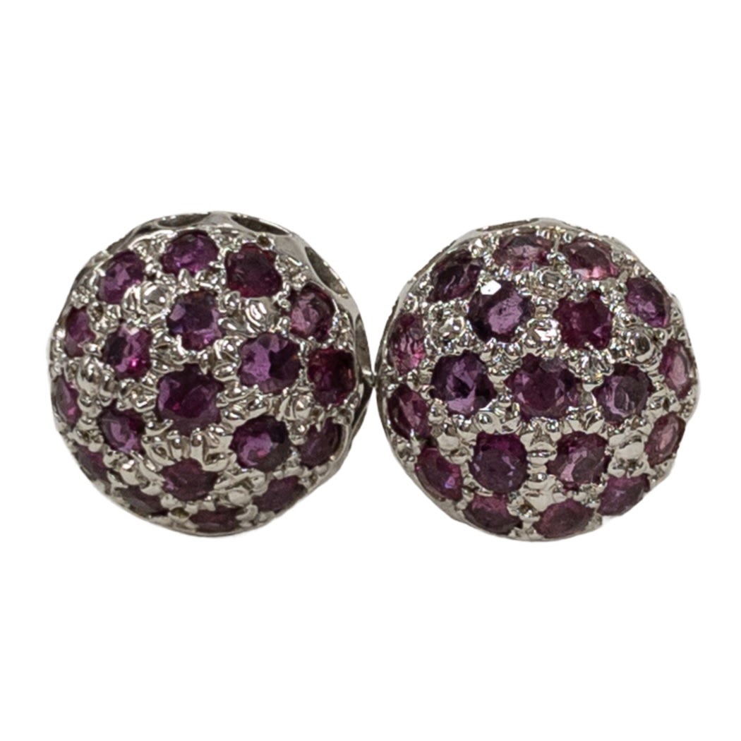 14K White Gold & Ruby Dome Earrings