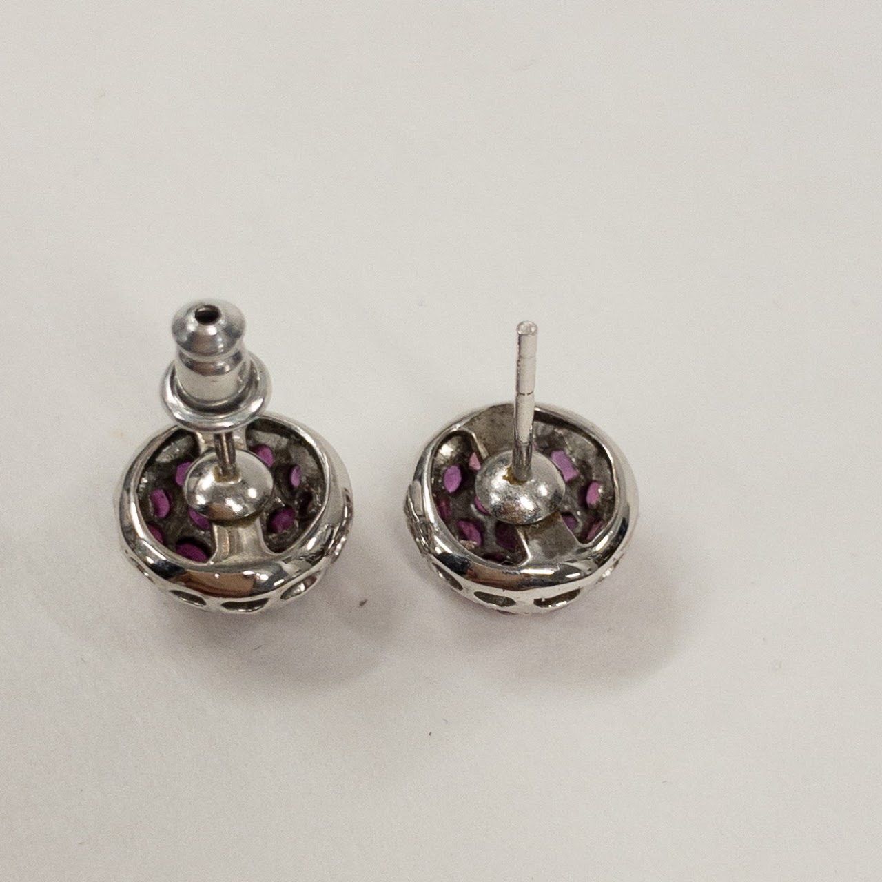 14K White Gold & Ruby Dome Earrings