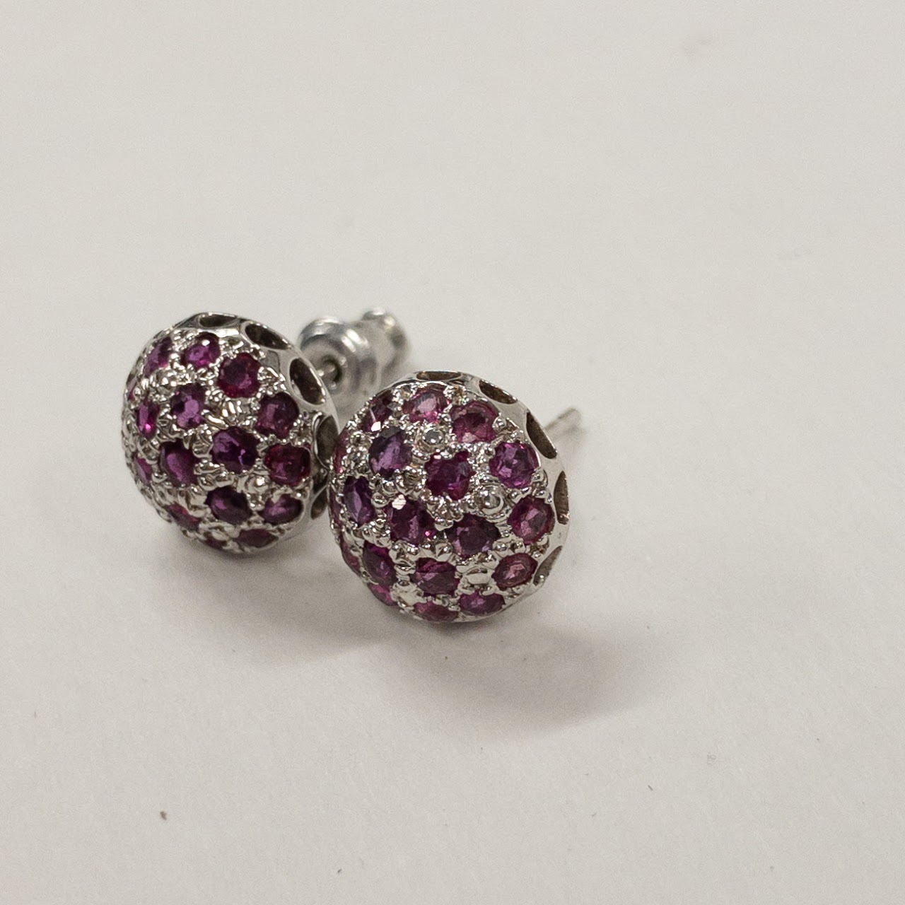 14K White Gold & Ruby Dome Earrings