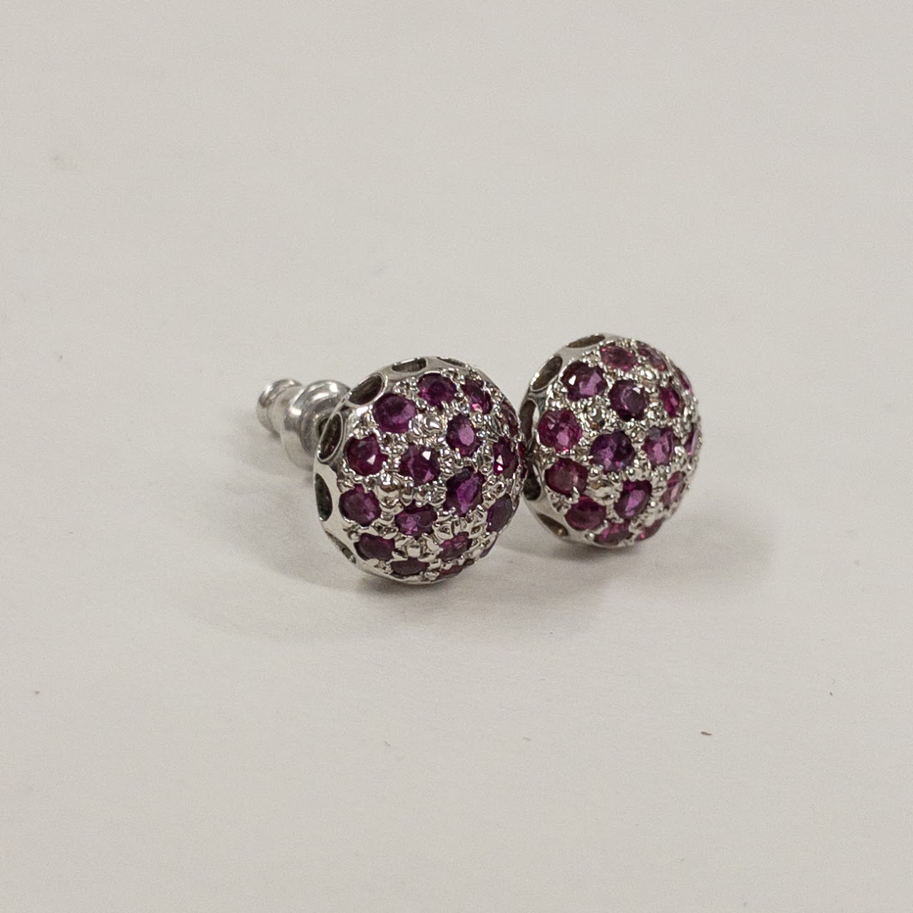 14K White Gold & Ruby Dome Earrings