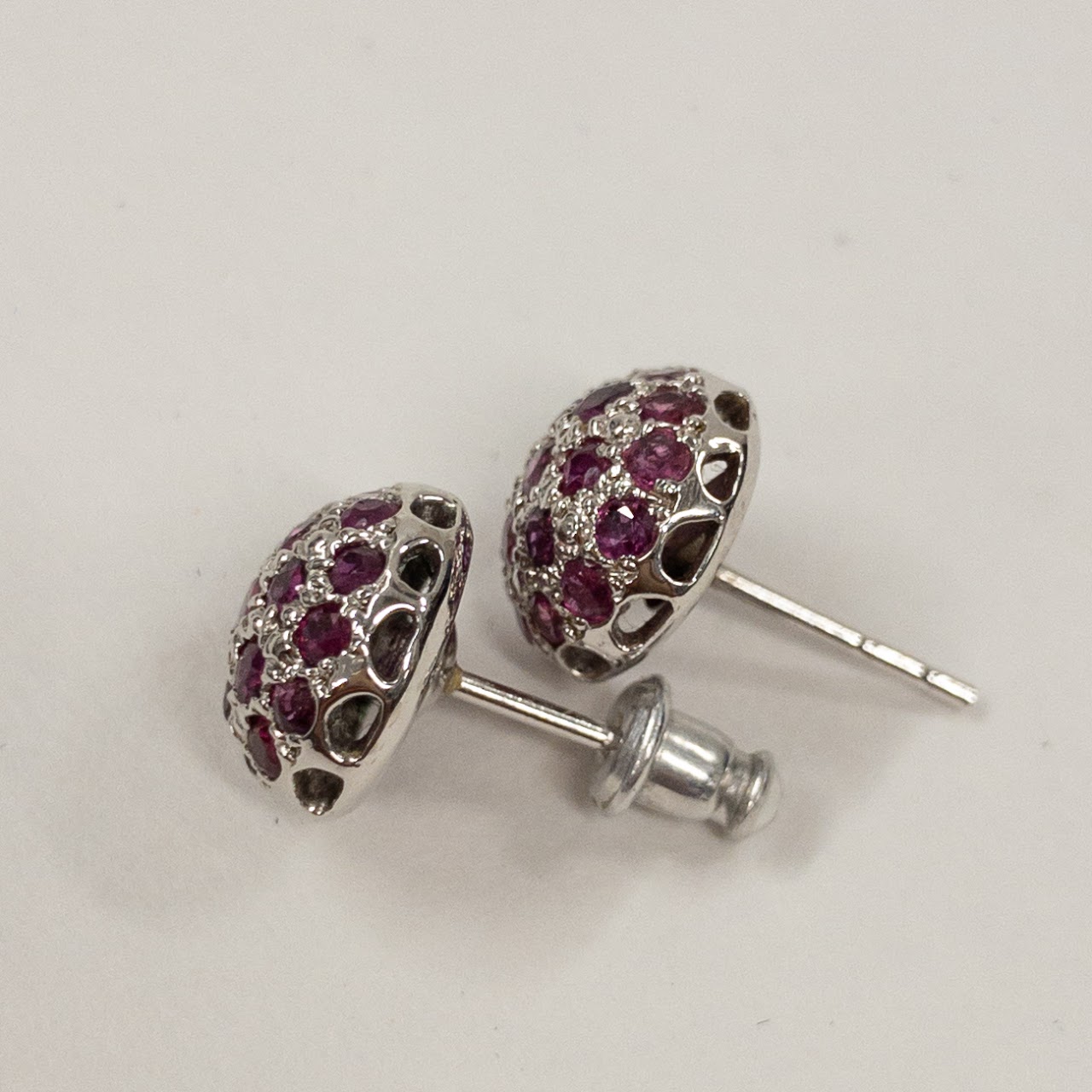 14K White Gold & Ruby Dome Earrings