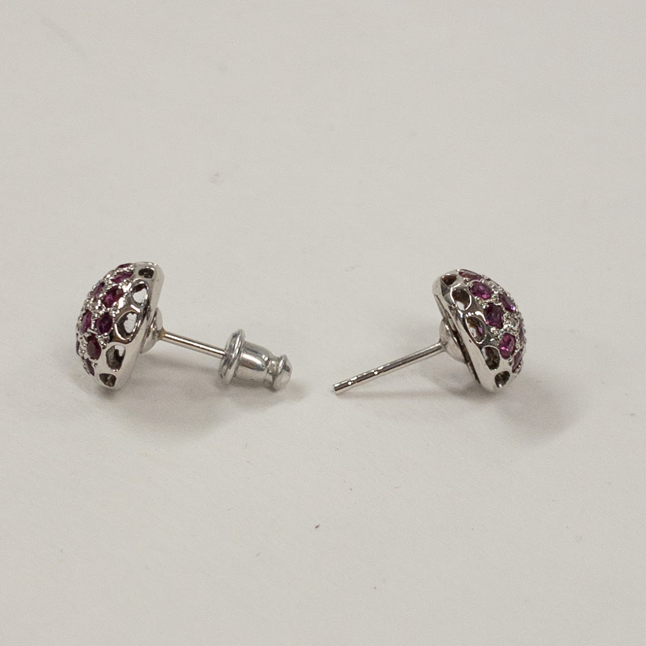 14K White Gold & Ruby Dome Earrings