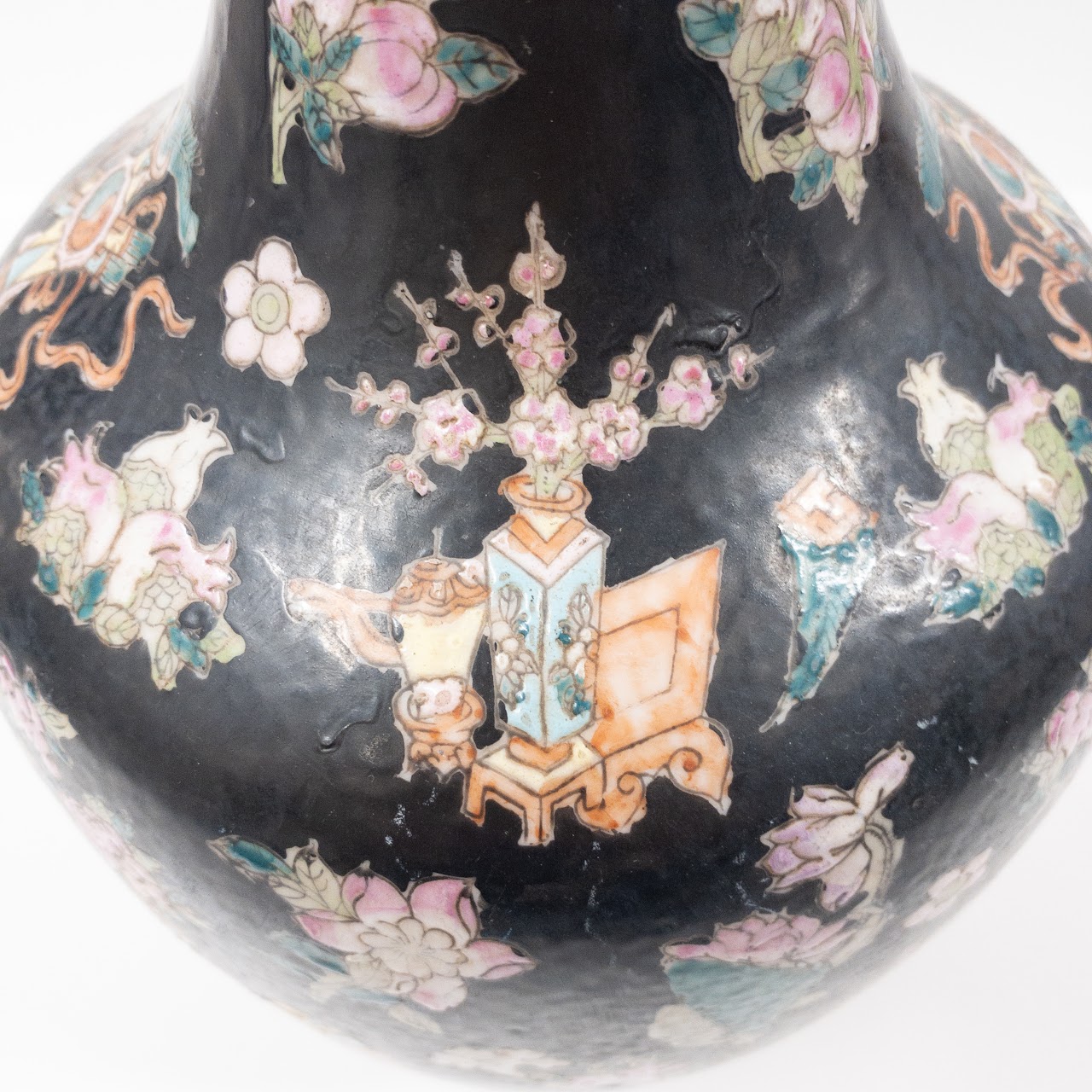 Chinese Black and Floral Ceramic Vase