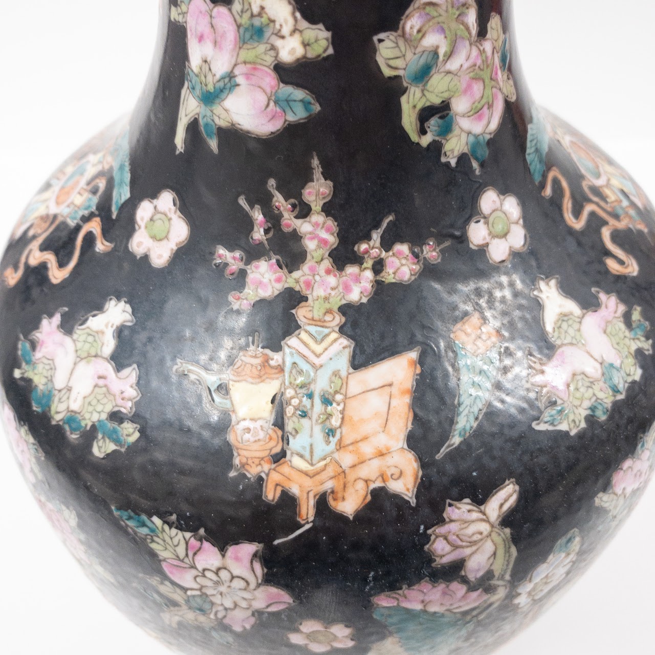 Chinese Black and Floral Ceramic Vase
