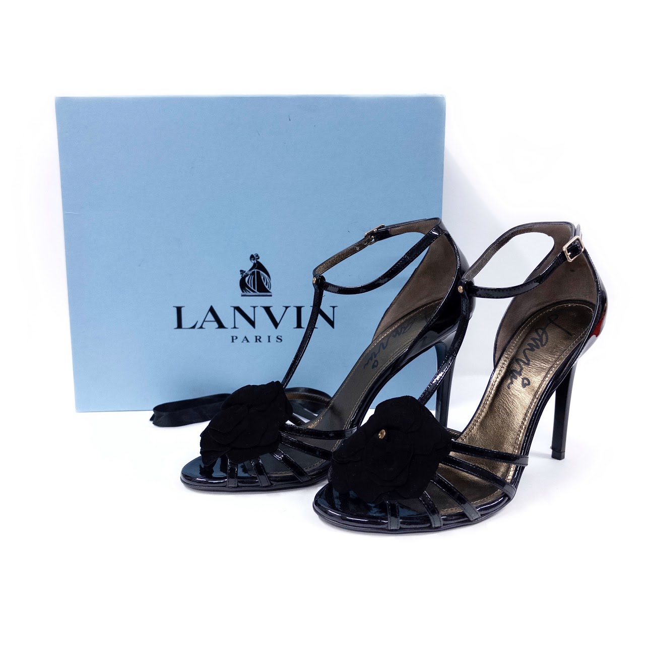 Lanvin Paris Patent Leather T-Strap Pumps