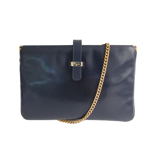 Salvatore Ferragamo Navy Blue Vintage Convertible Clutch Bag