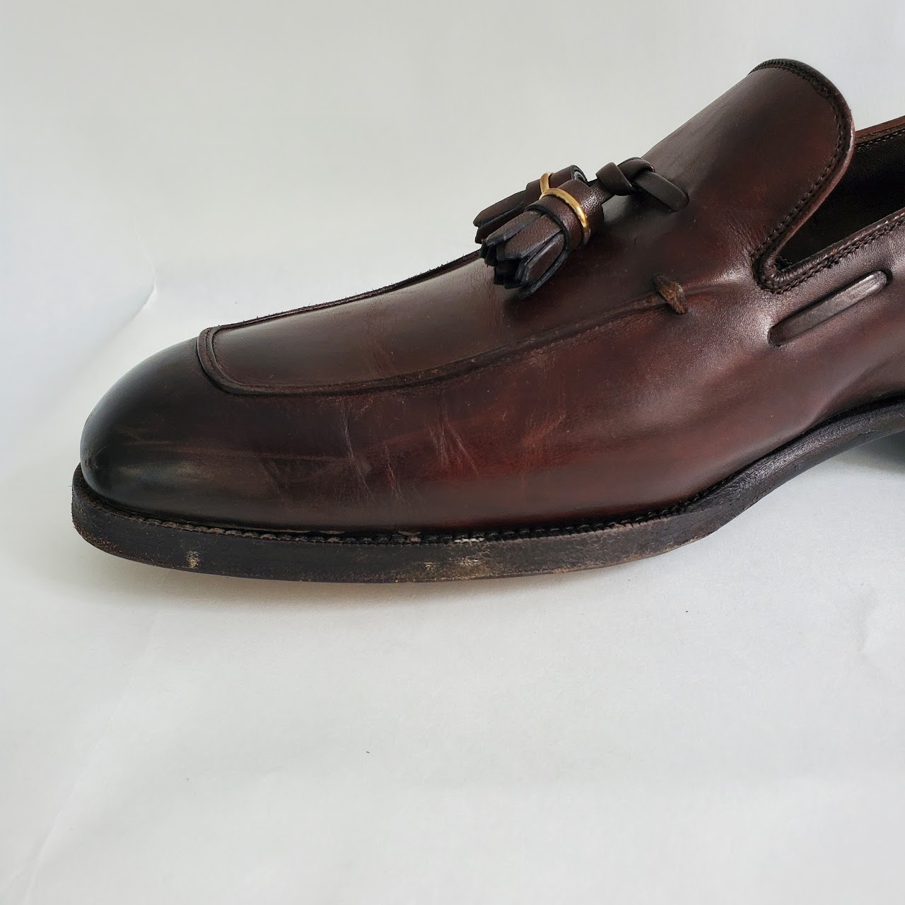 Tom Ford Burnished Brown Leather Tassel Loafers