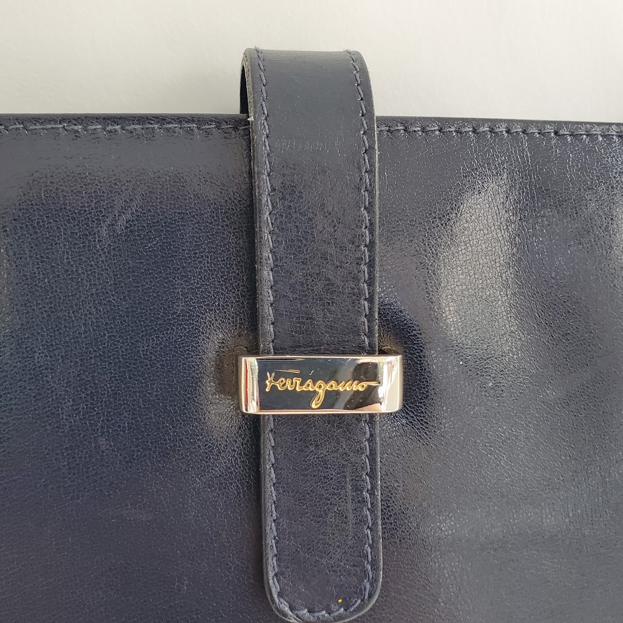 Salvatore Ferragamo Navy Blue Vintage Convertible Clutch Bag