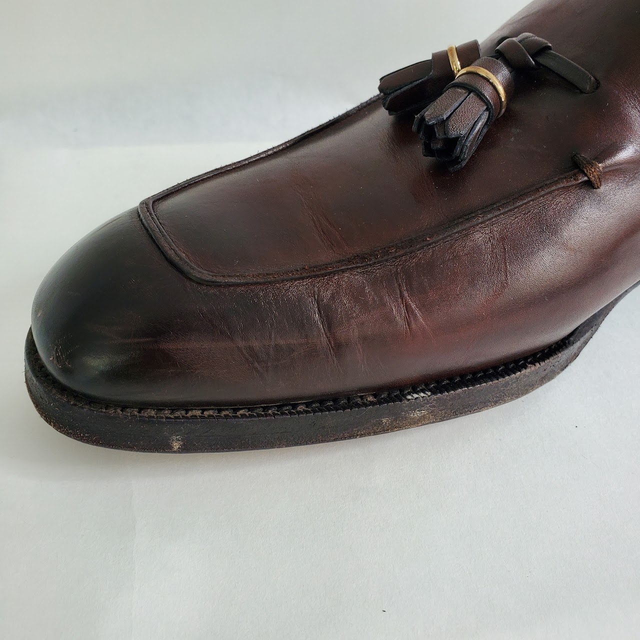 Tom Ford Burnished Brown Leather Tassel Loafers