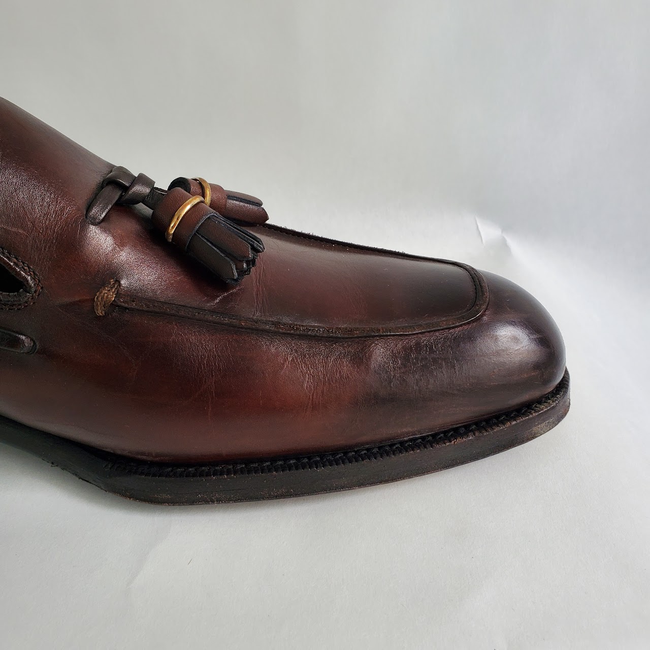 Tom Ford Burnished Brown Leather Tassel Loafers