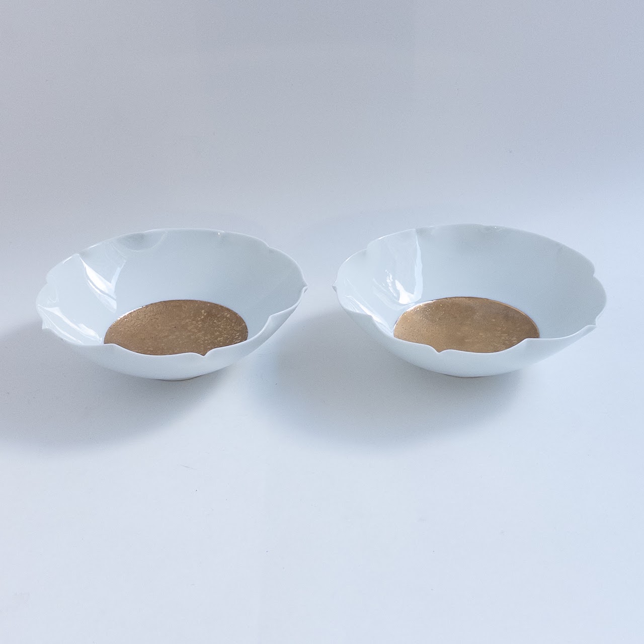 Japanese Gilded Porcelain Lotus Bowl Pair