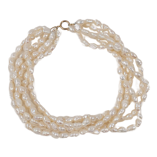 14K Gold and Seed Pearl Multi Strand Bracelet