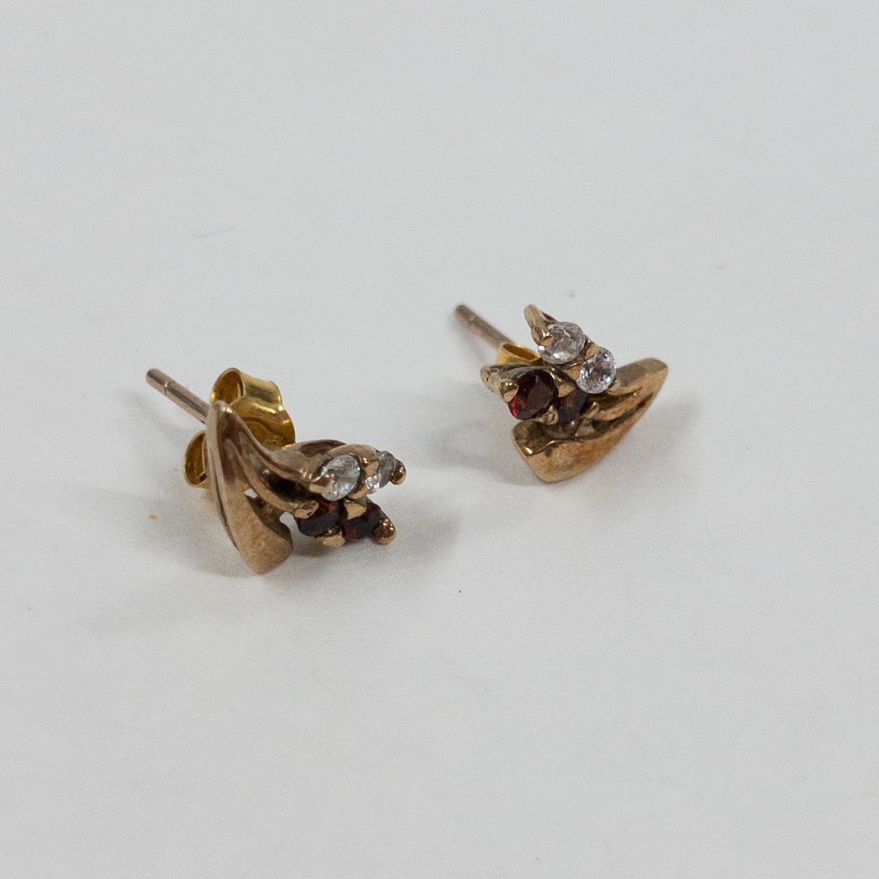 14K Gold Floral Motif Earrings with Colored Crystals