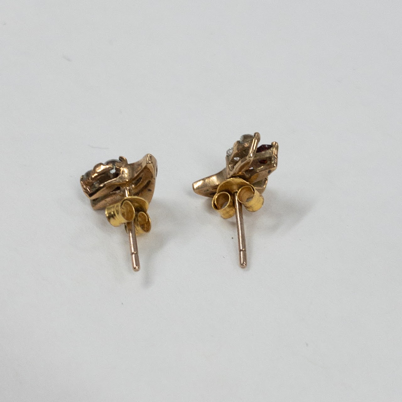 14K Gold Floral Motif Earrings with Colored Crystals