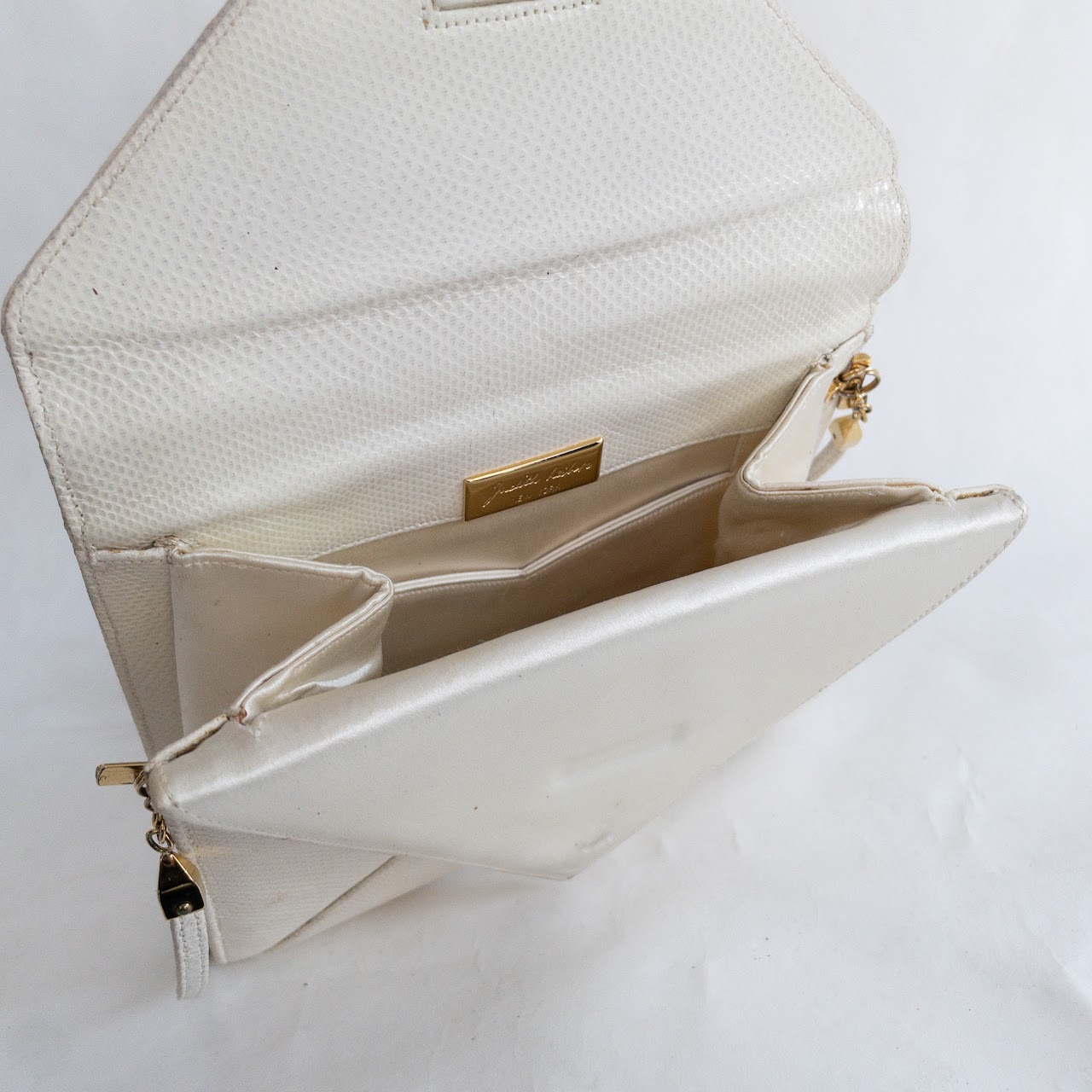 Judith Lieber White Envelope Bag & Travel Set