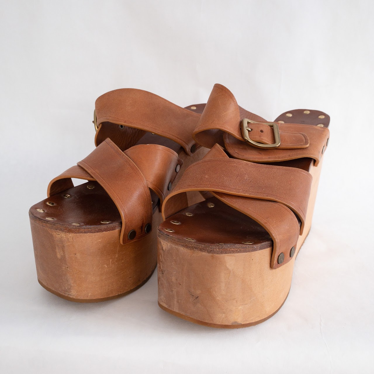 Céline Wood & Leather Platform Sandal