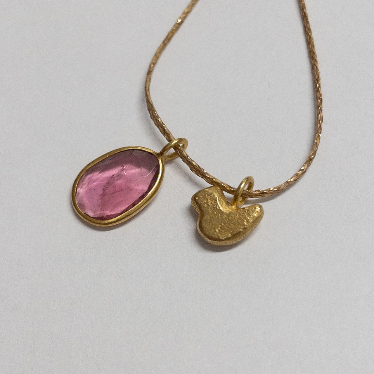 18K Gold, Rubellite, and Cord Pendant Necklace
