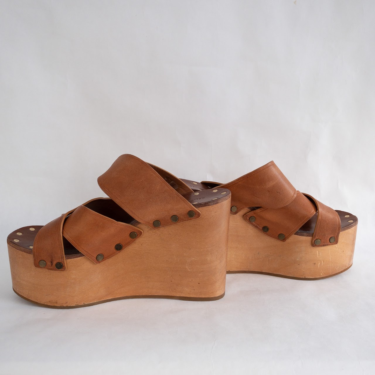 Céline Wood & Leather Platform Sandal