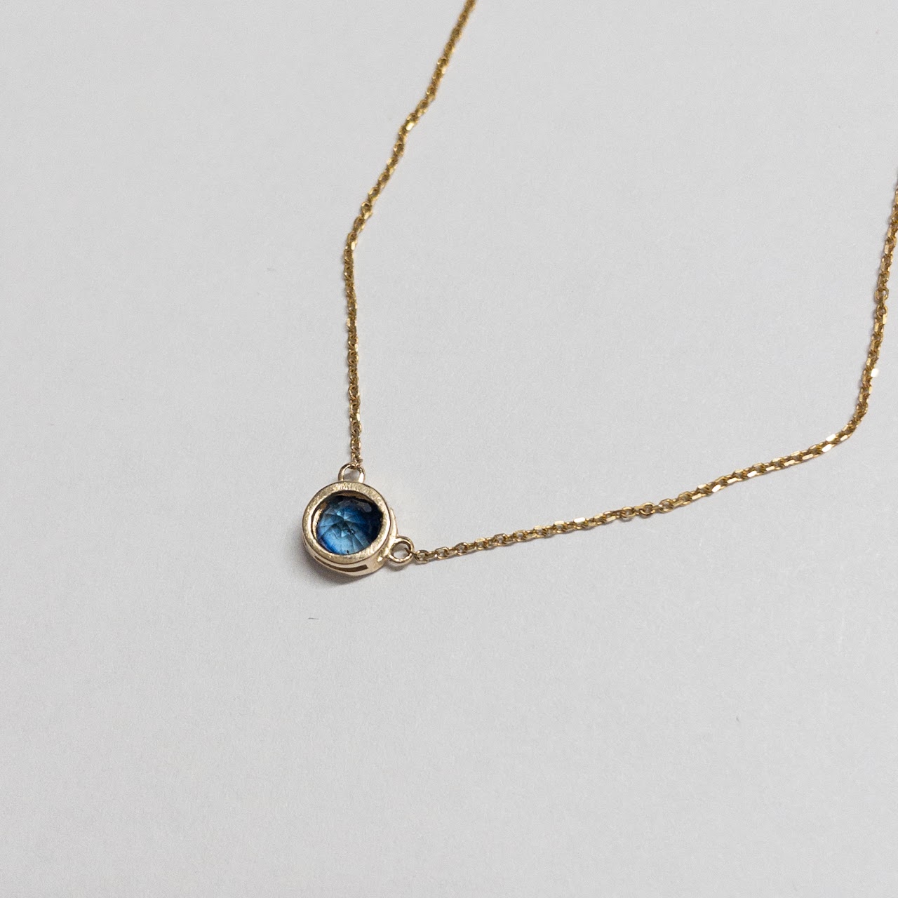 14K Gold and Blue Stone Pendant Necklace