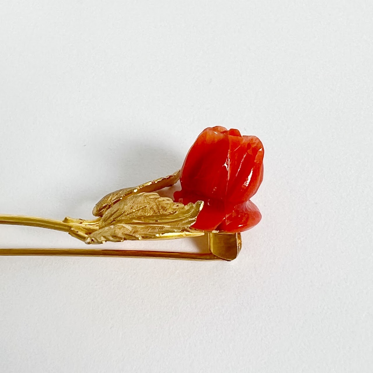 18K Gold & Coral Rose Brooch