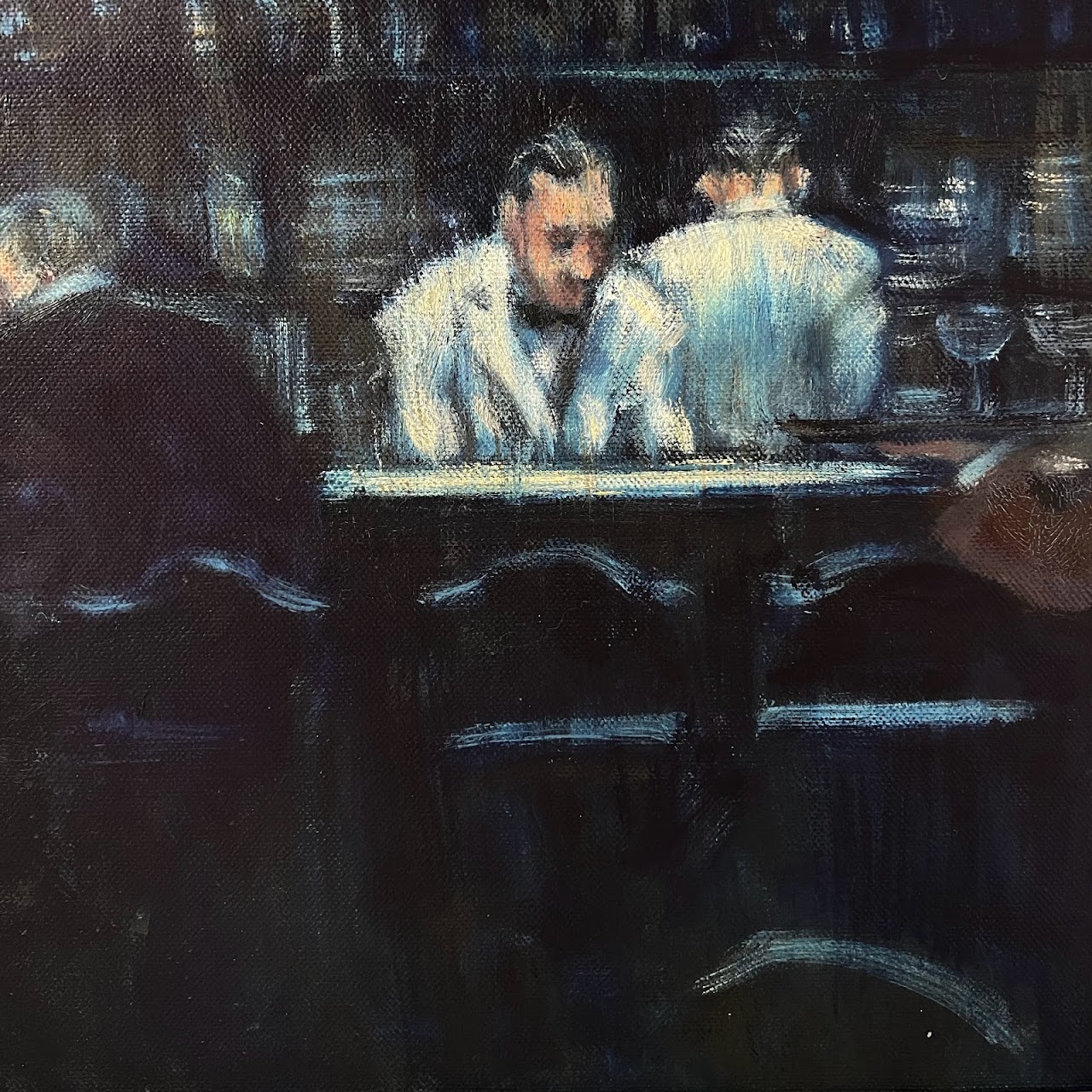 Bar Scene Signed Oil Painting