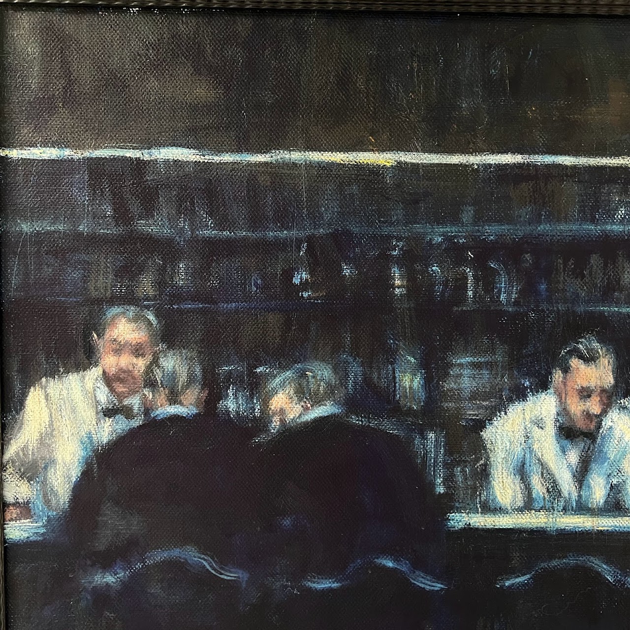 Bar Scene Signed Oil Painting