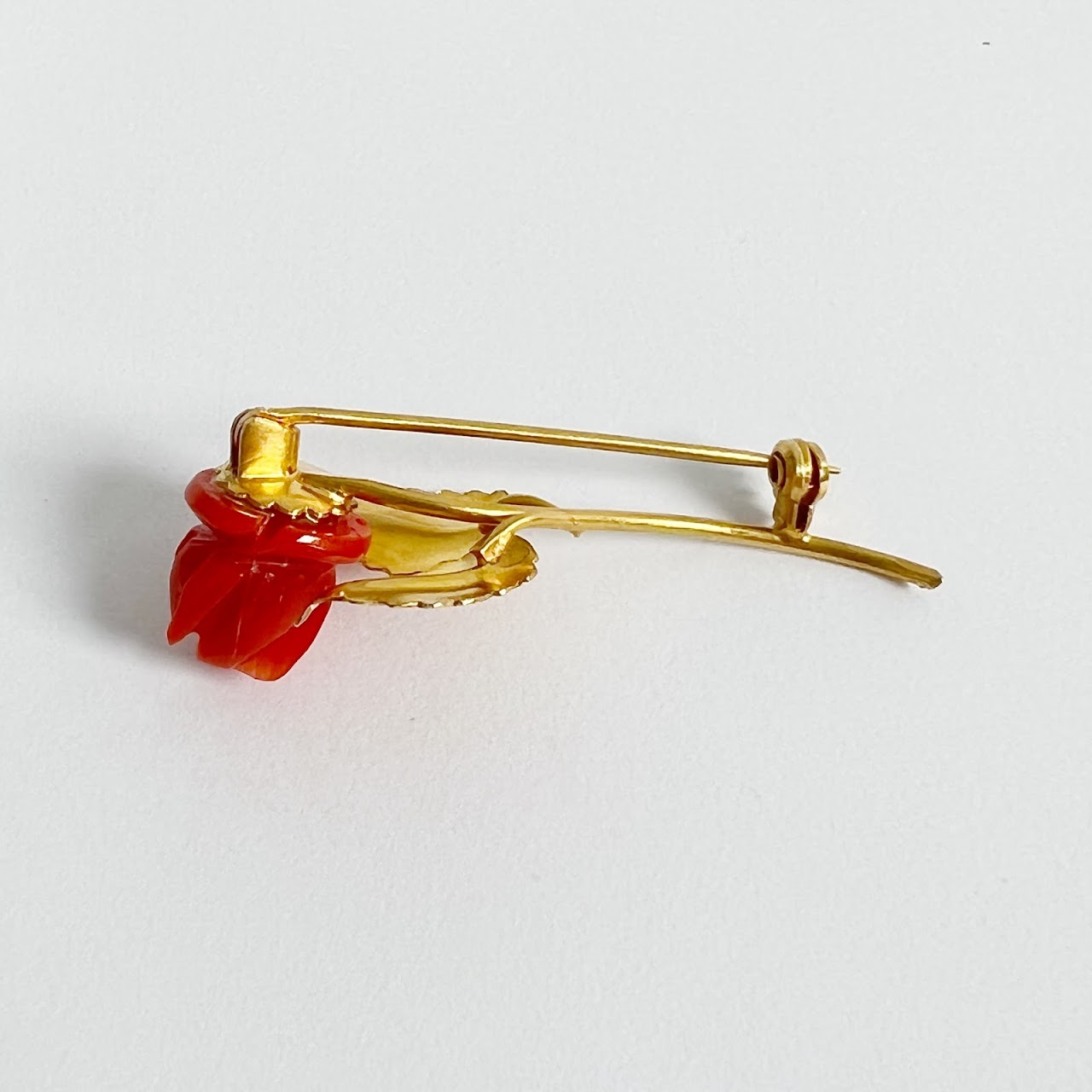 18K Gold & Coral Rose Brooch