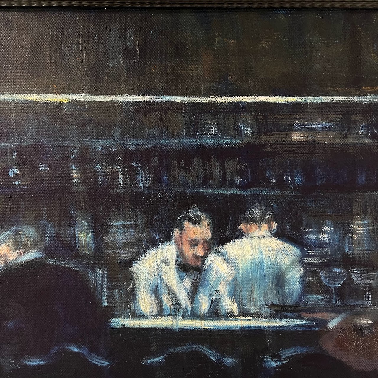 Bar Scene Signed Oil Painting