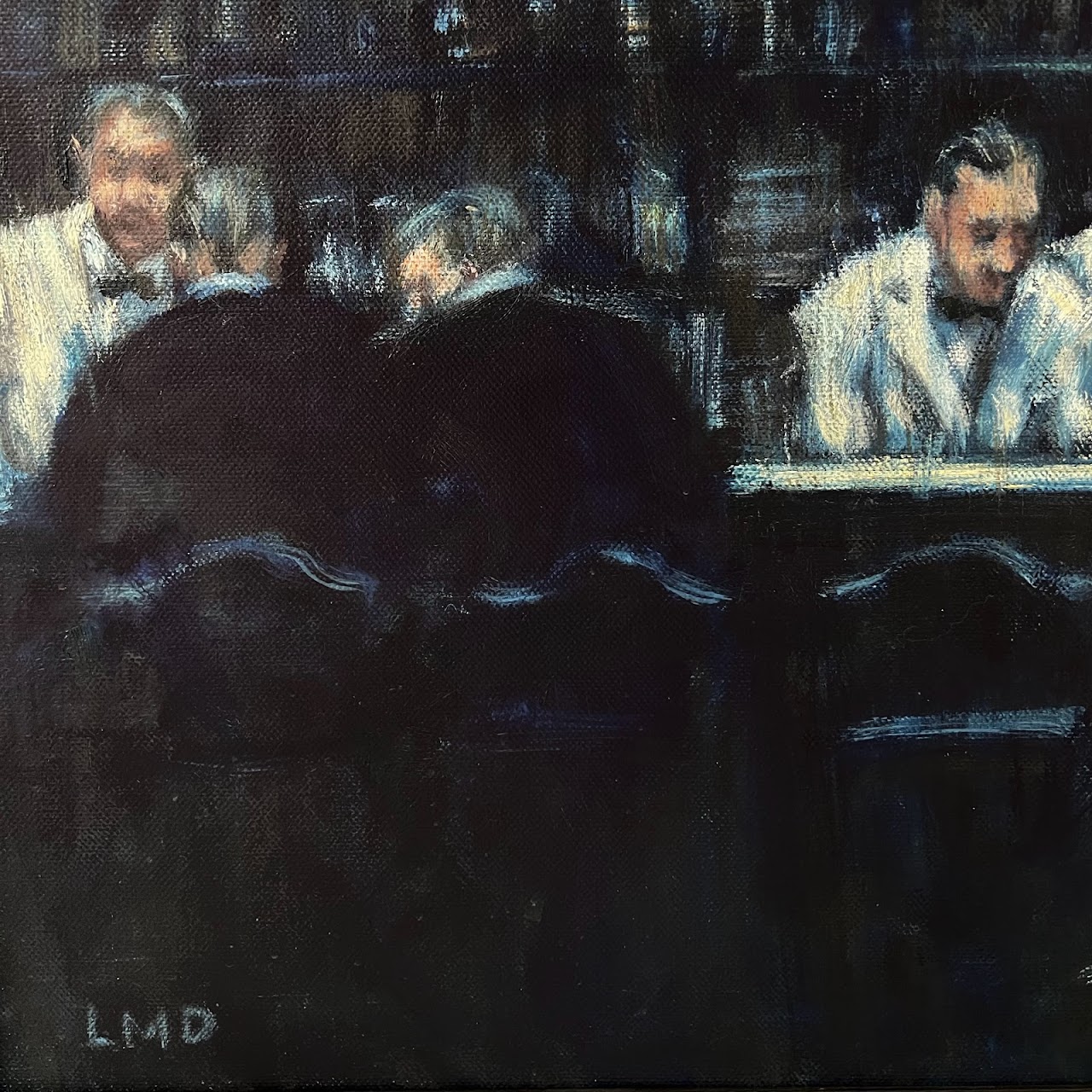 Bar Scene Signed Oil Painting