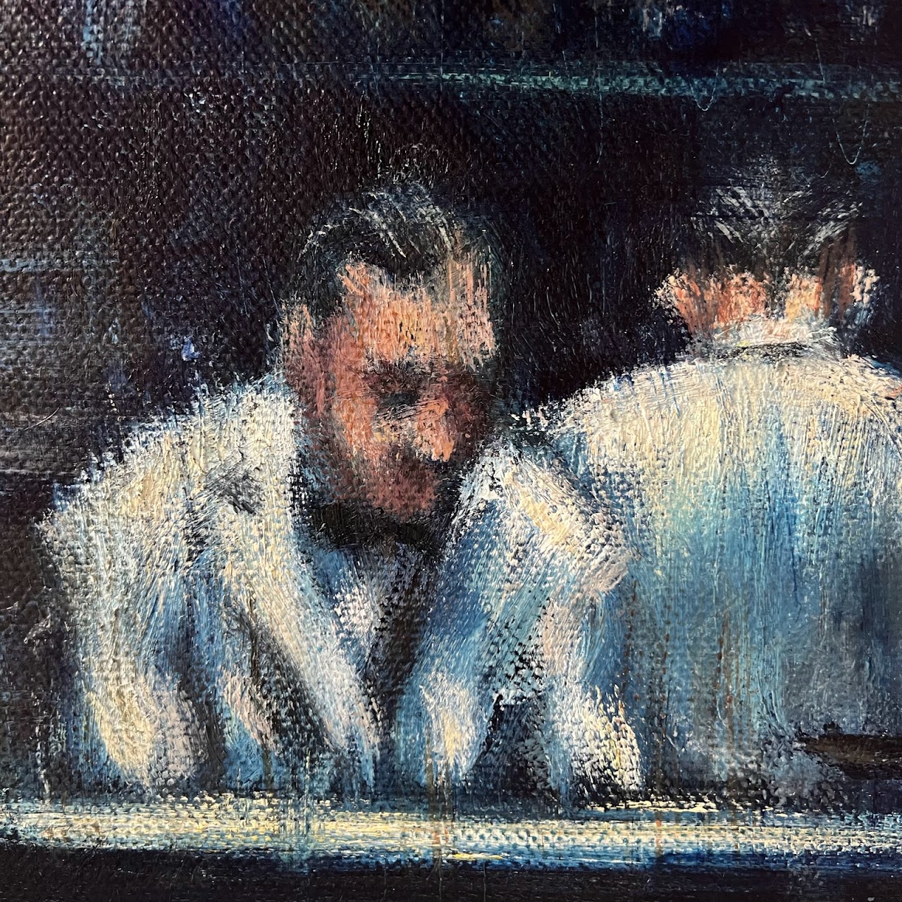 Bar Scene Signed Oil Painting