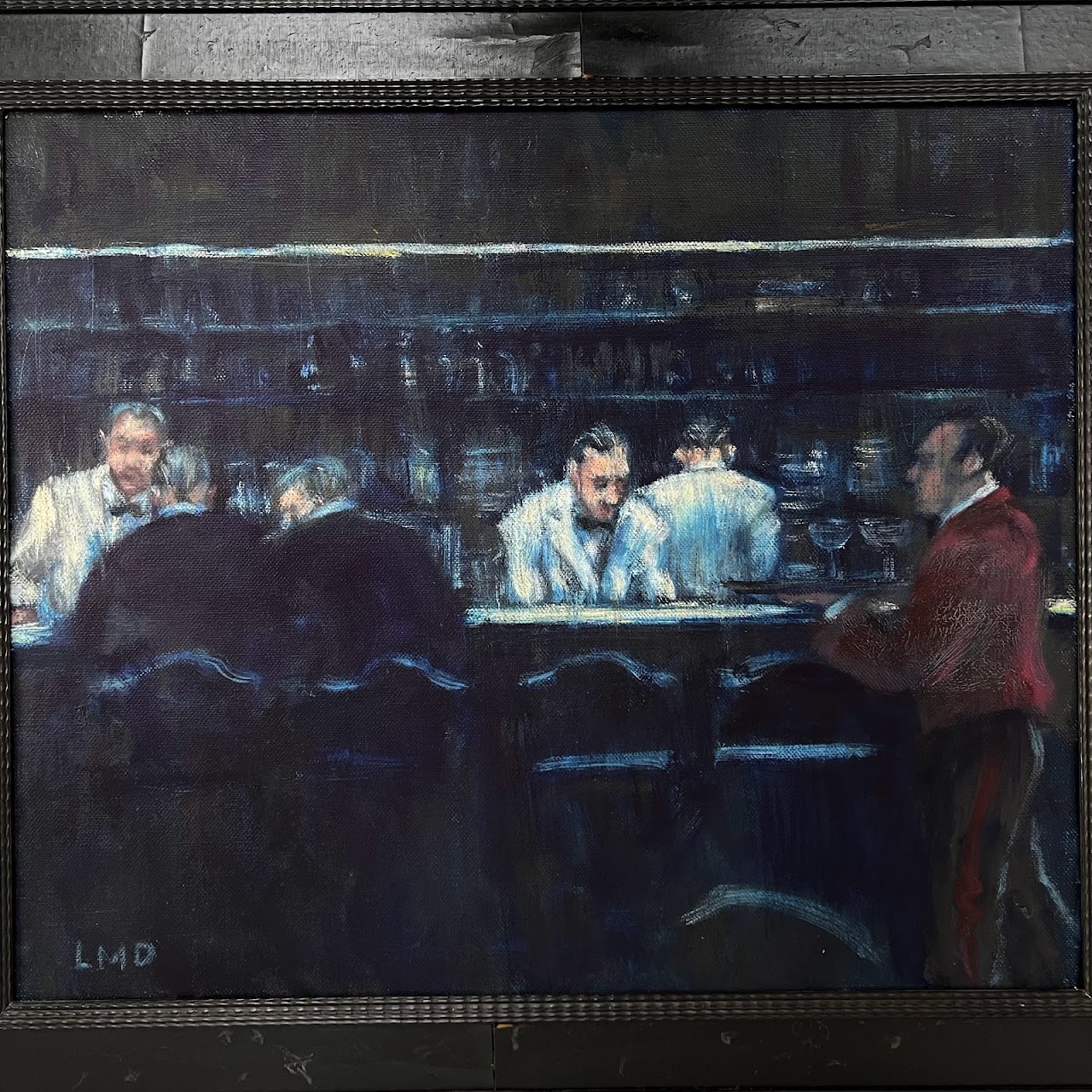 Bar Scene Signed Oil Painting