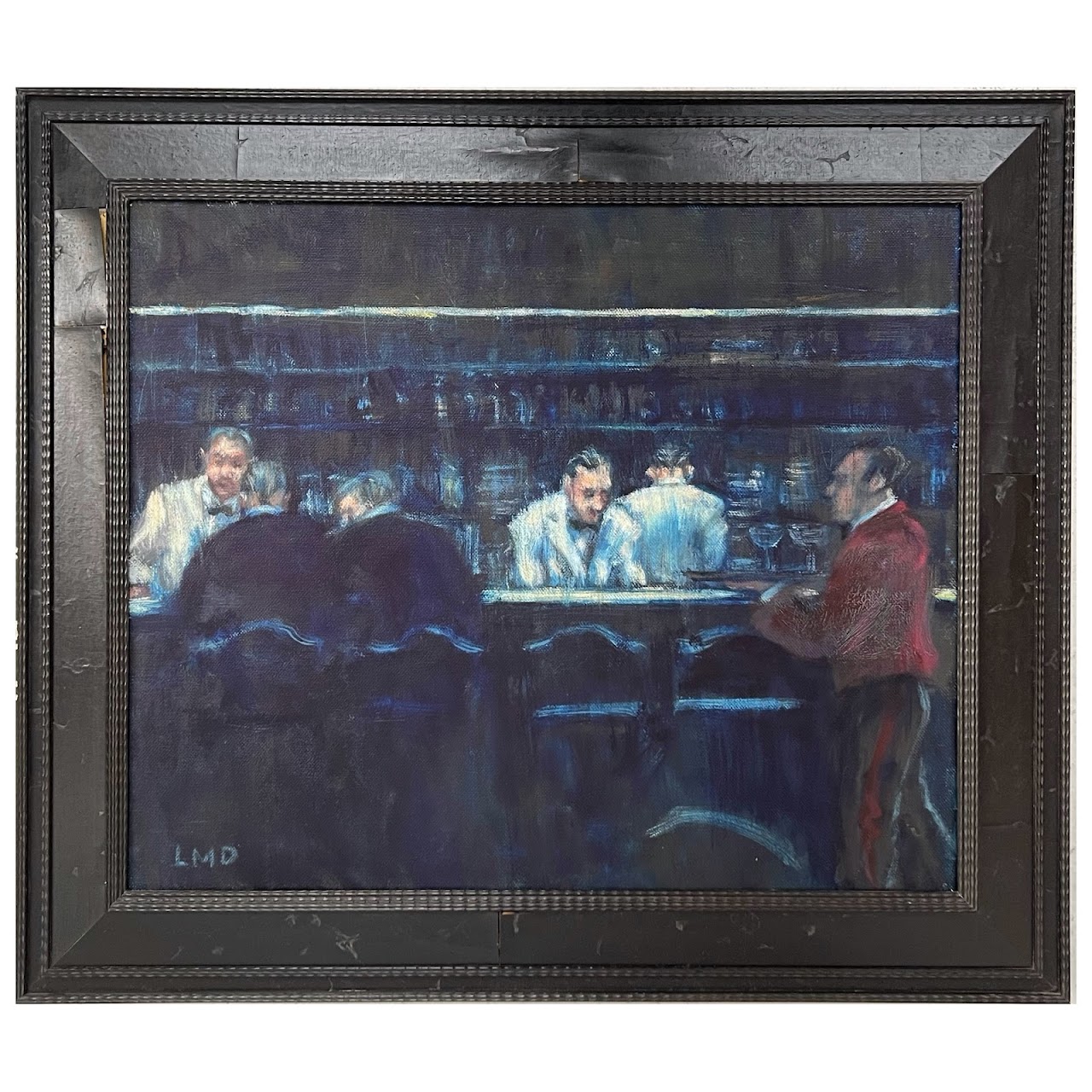 Bar Scene Signed Oil Painting